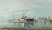Henry J. Morgan HMS 'Fox' china oil painting artist